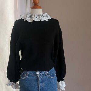 NWT Storets Ribbed Lace Trim Sweater
